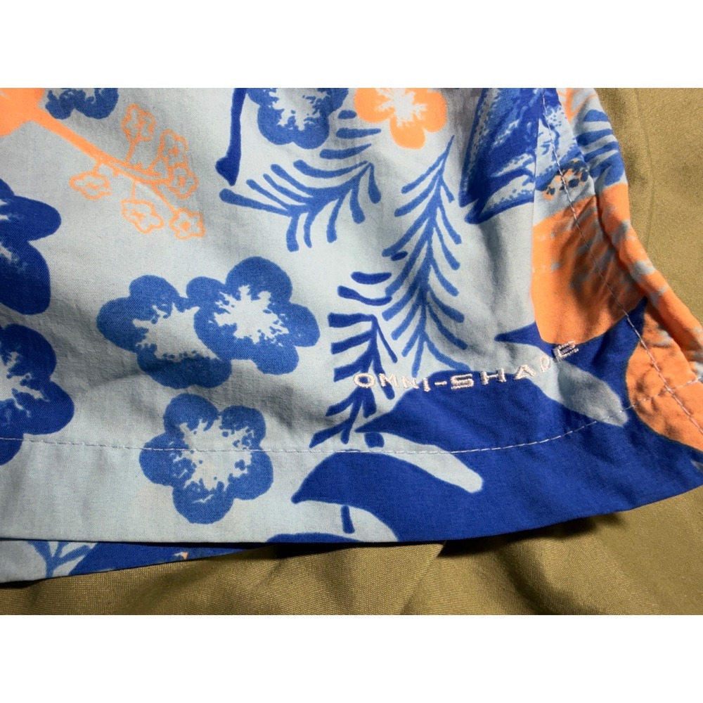 Columbia PFG Mens Blue Orange Hibiscus Marlin Fishing Shorts Size Med Omni-Shade - Picture 3 of 6